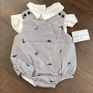 Tommy Bahama Kids Navy Seersucker Dino Romper - Collar